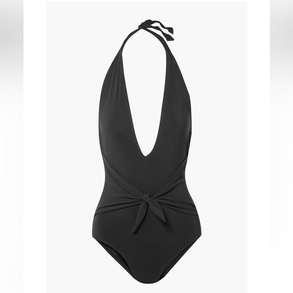 TORY BURCH solid Tie Halter One-Piece Swimsuit‎ UPF L NWT plunge